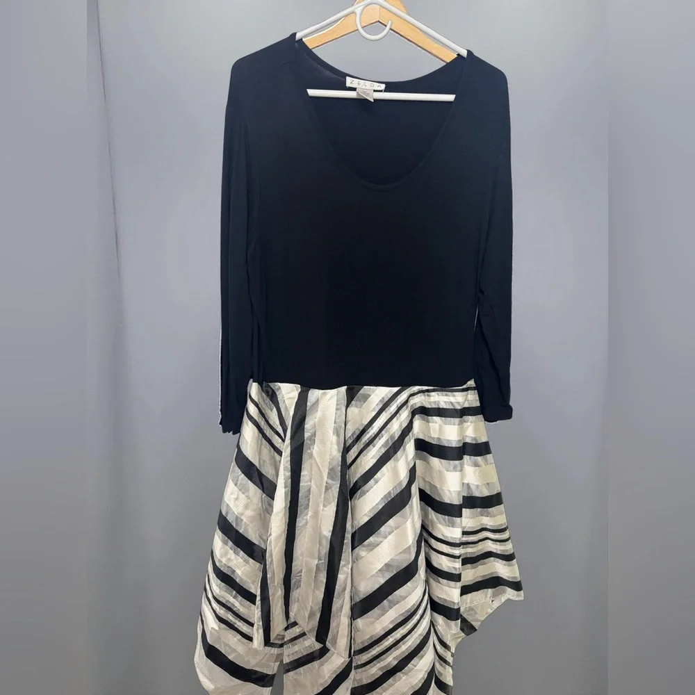 Zelda Black White Asymmetrical Dress XL Handkerchief Hem NWT Boutique Chic